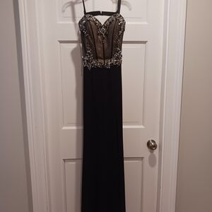 Tony Bowls Strapless Black and Gold Dress